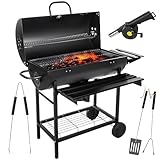 Five-Star Grill&Chill Barbacoa de Carbón - Gran Parrilla Cromada 71×35 cm, Barbacoa Portátil con Tapa, Cajón de Cenizas, Termómetro, Ruedas de Transporte, BBQ Carbón y Leña XXL, GC0002