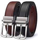 BULLIANT Cinturón Hombre, Cinturón Reversible de Cuero 31mm,Un Revés para 2 Colores,Tamaño Ajuste,Negro/Marrón Claro73,110cm/34-36' Cintura ajuste