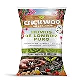 Crickwoo - Humus de Lombriz para Plantas Puro. El Mejor Abono Natural, 25L / 15KG, Fertilizante Universal Orgánico, Rico en microorganismos efectivos para Cualquier Tipo de Cultivo