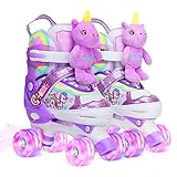 Patines Muñeca Unicornio para Niñas Patines Ajustables Patines 4 Ruedas con Luminación LED para Niñas Niños Principiantes Regalo de cumpleaños Navidad