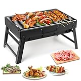 Uten Barbacoas Portátiles de Carbón, Parrilla de Acero Inoxidable para Ahumar y Acampar al Aire Libre, Char Broil BBQ Pit Grill (Mediano), Negro