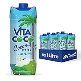 Vita Coco Agua de Coco Pura, Pack de 6 x 1L, Hidratante Natural con Electrolitos, Vitamina C, Potasio y Sin Gluten, 6x1000ml