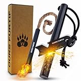 Pedernal Supervivencia Profesional - Piedra de Fuego XXL - Ferrocerio de Calidad 12mm - 20 000 usos - Encendedores de Fuego + Paracord + Bolsa - Camping Accesorios, Bushcraft, Rascador Multiusos