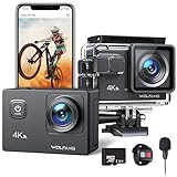 WOLFANG Cámara Deportiva 4K 30FPS GA100 con 32GB MicroSD 20MP Cámara Subacuática Impermeable 40M, Videocámara WiFi con Micrófono Dual, 170° Gran Angular, EIS, Varios Cámara Deportiva Accesorios