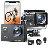 WOLFANG Cámara Deportiva 4K 30FPS GA100 con 32GB MicroSD 20MP Cámara Subacuática Impermeable 40M, Videocámara WiFi con Micrófono Dual, 170° Gran Angular, EIS, Varios Cámara Deportiva Accesorios